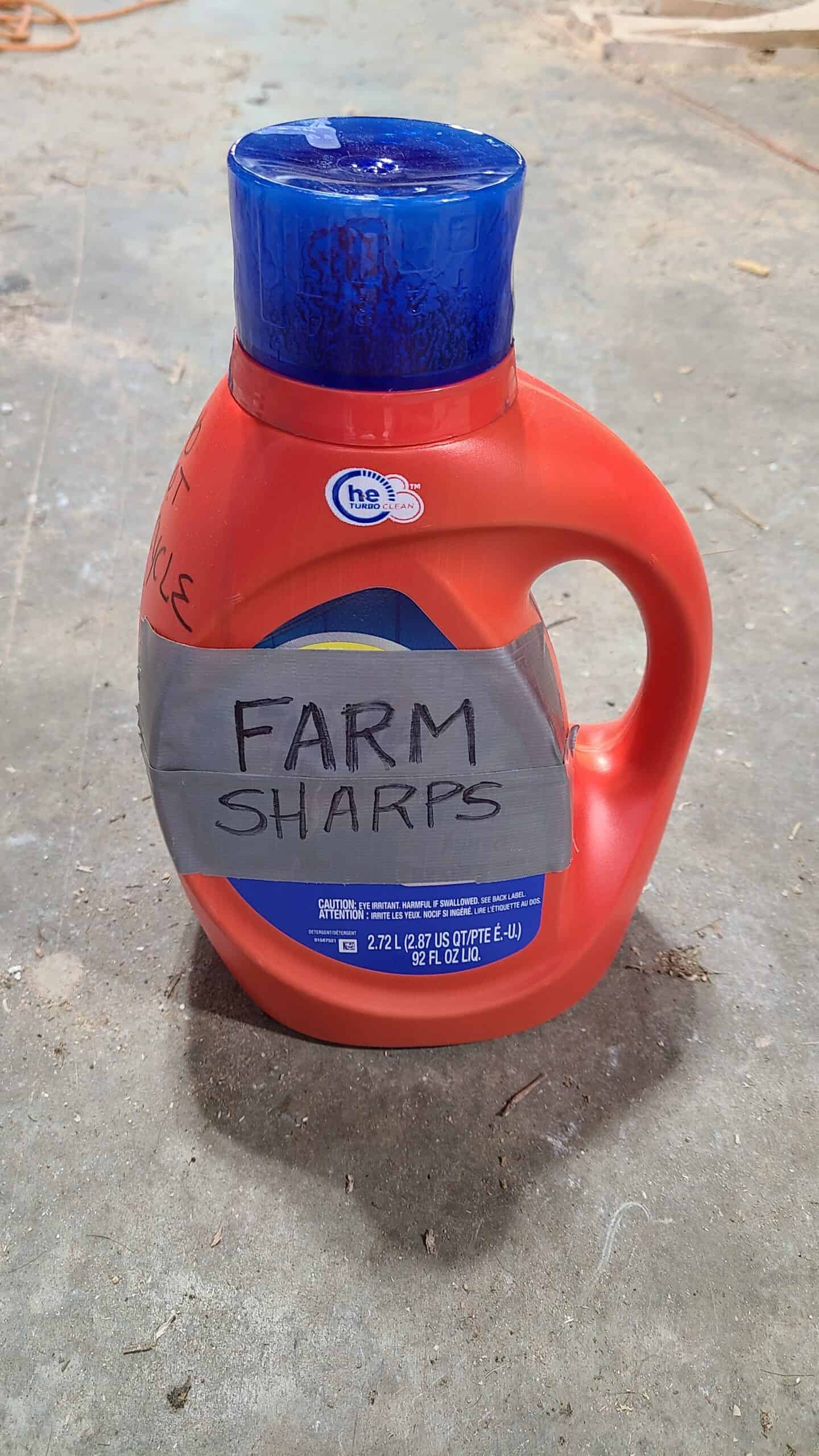 laundry bottle repurposed into a sharps container