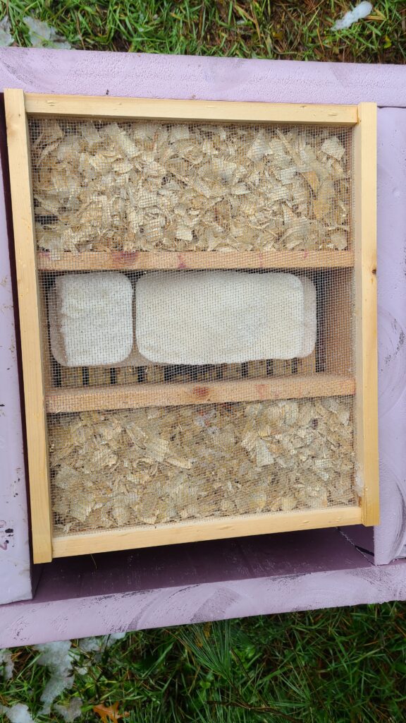 Sugar bricks in quilt box ready for winter feeding