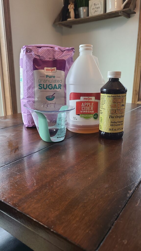 Ingredients for making sugar bricks for bees
