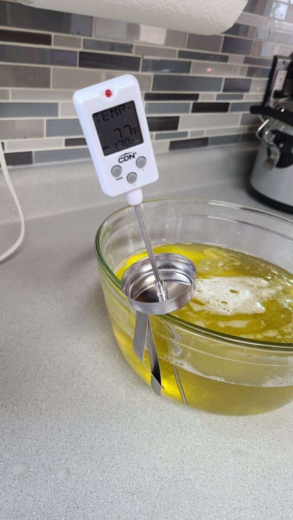 Candy thermometer used for soap making