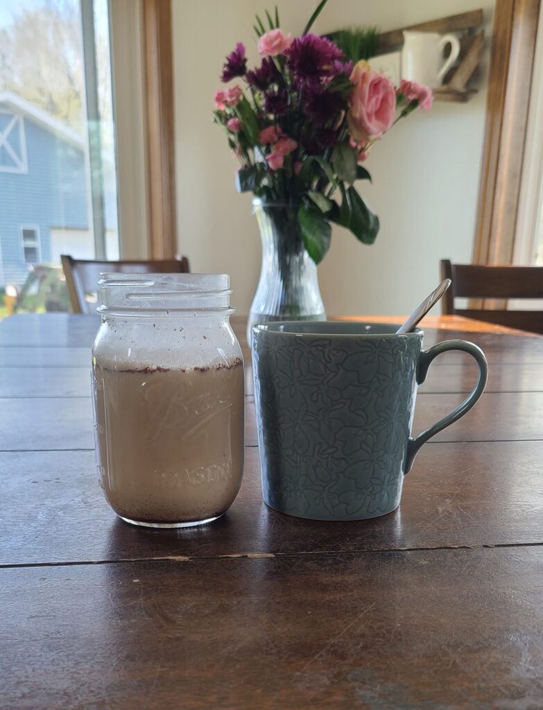 Homemade coffee creamer and coffee mug