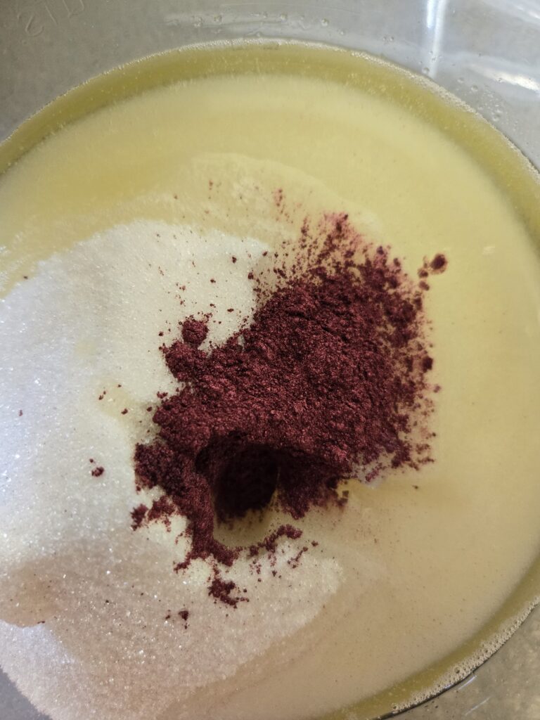 Bowl of sugar, oils, and mica powder
