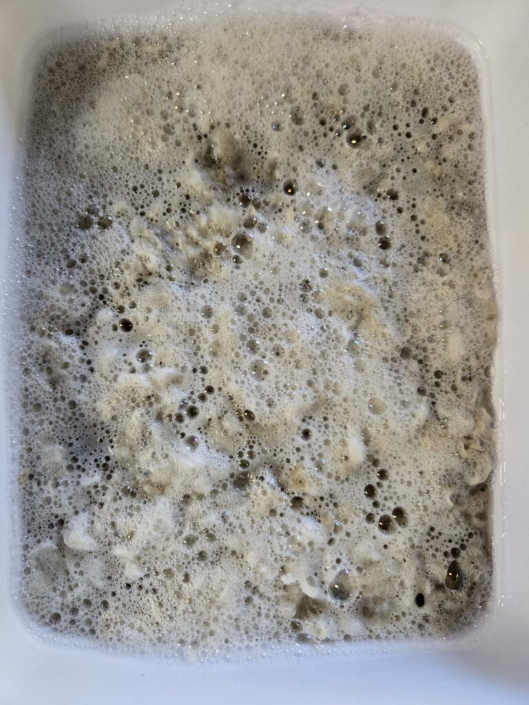 Bubbling tote of mohair and water.