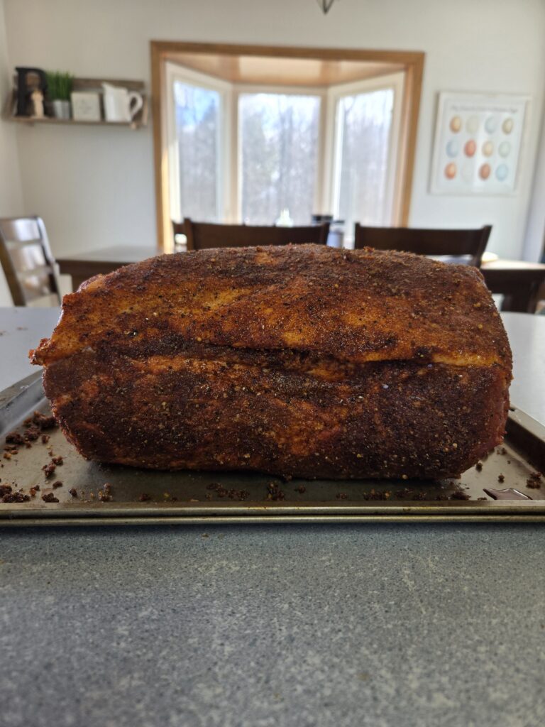 Pork shoulder with homemade rub on it.