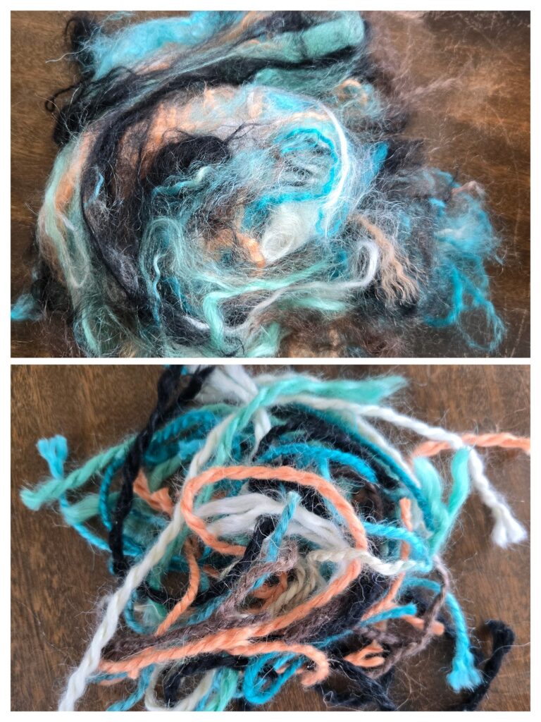 Top: Unraveled plied yarn
Bottom: 2-ply scrap yarn