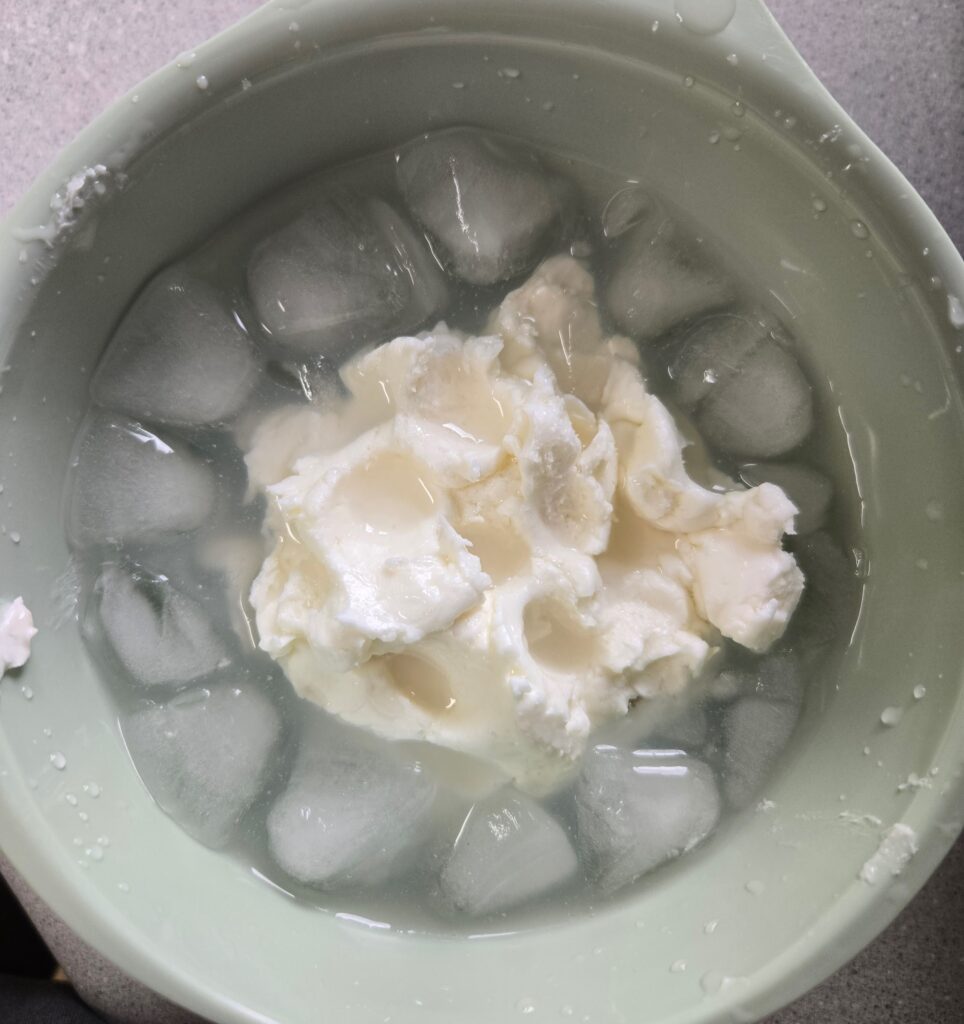 Ice bath for washing butter.