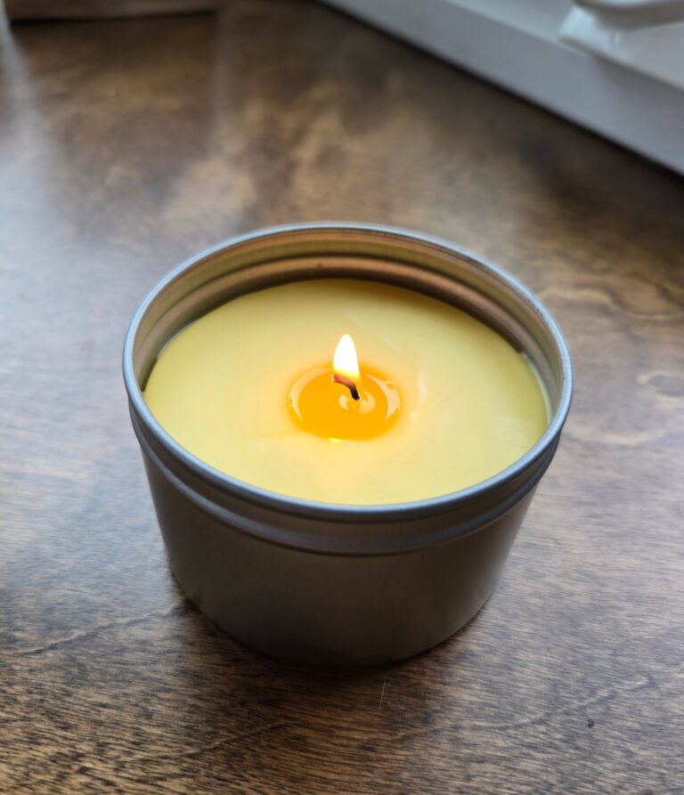 Homemade soy and beeswax candle.
