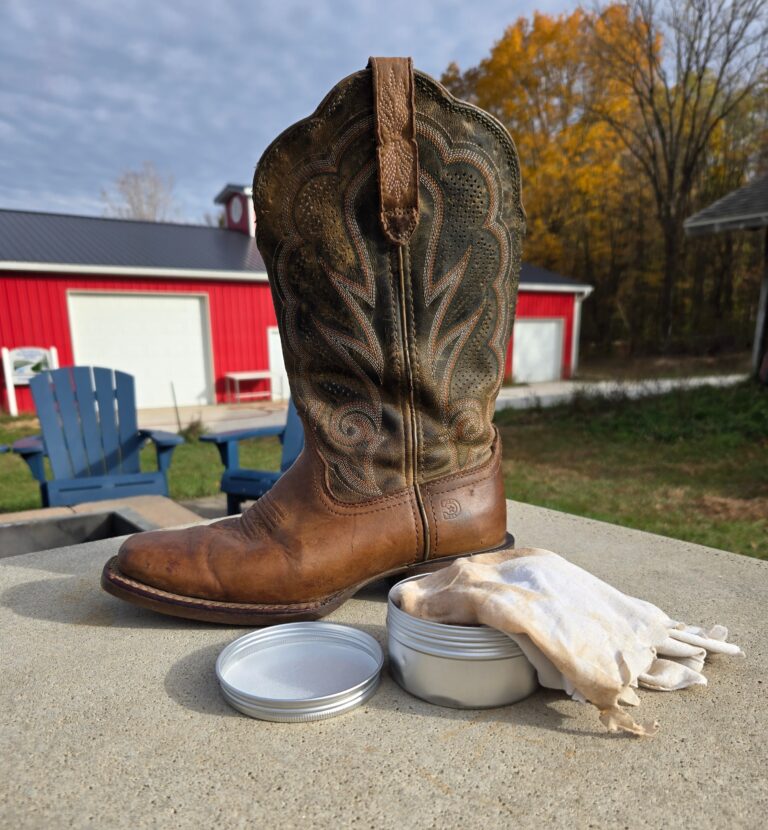 Cowboy boot with homemade leather conditioner.
