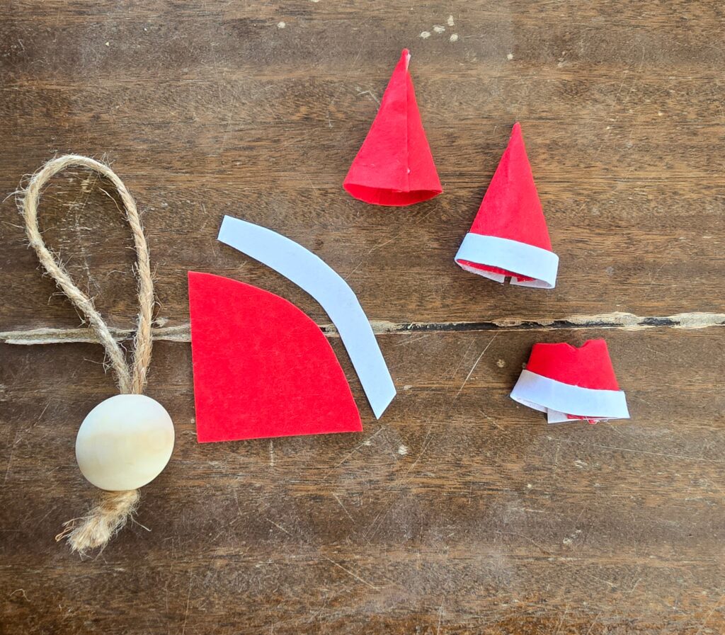Directions for making a Santa hat for an ornament 