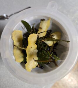 Strained herbal gin.