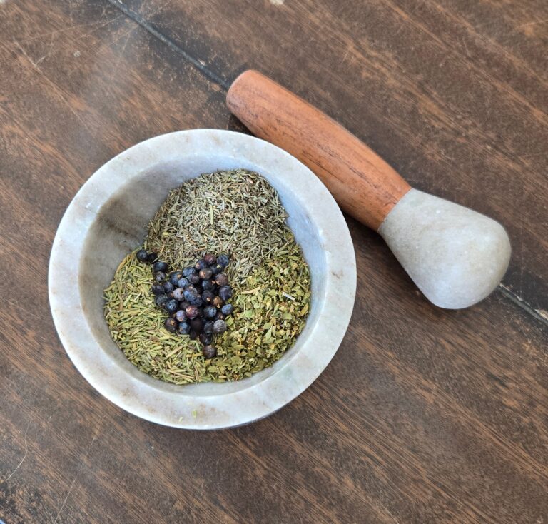 Mortar and pestle filled with spices