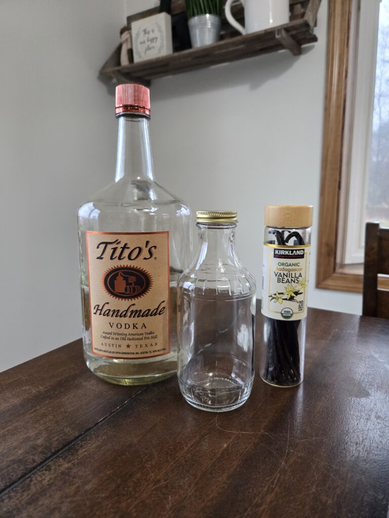 Ingredients for making homemade vanilla extract.