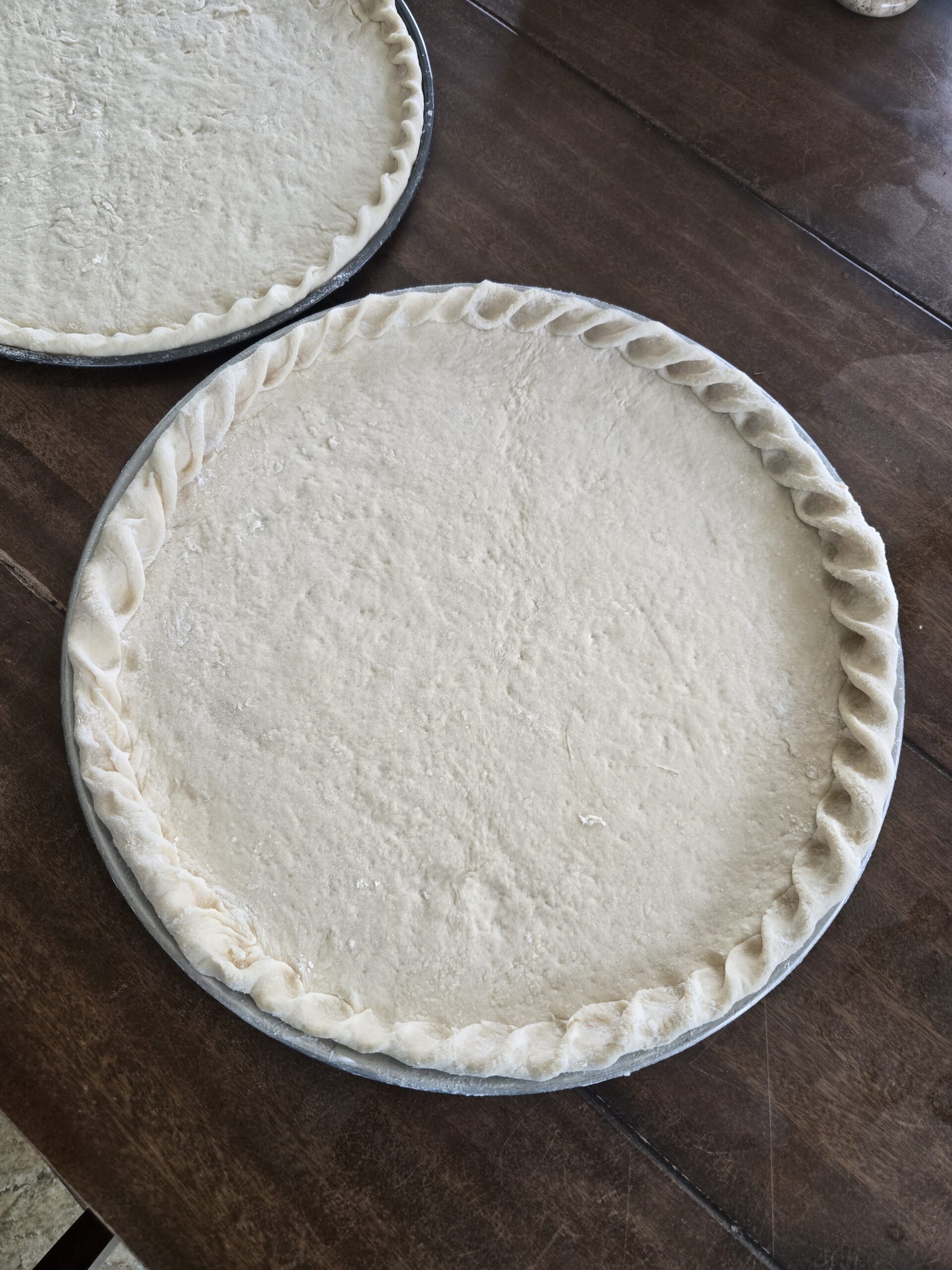 homemade pizza dough in a pizza pan