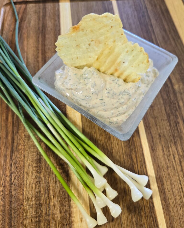 Wild onion dip with chips
