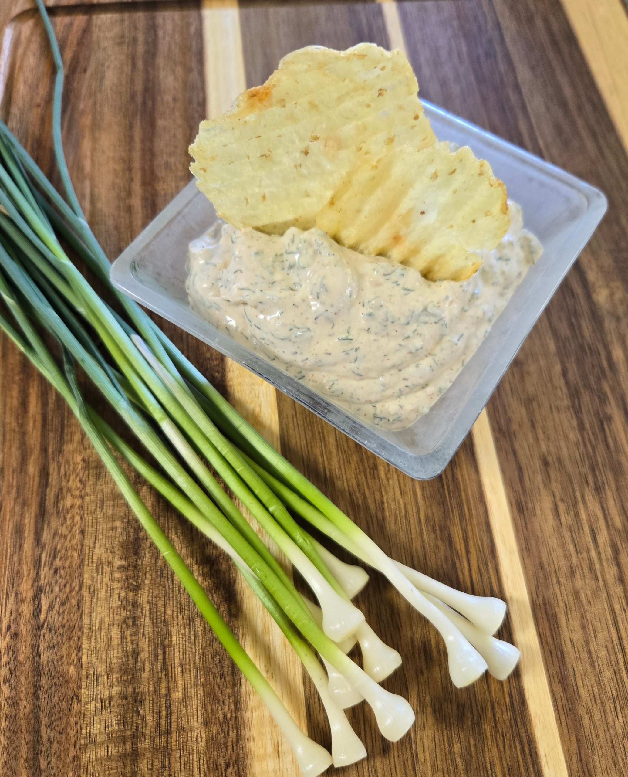 Wild onion dip with chips
