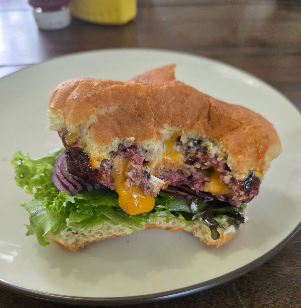 Stuffed goat burger
